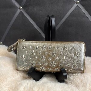 Authentic Jimmy Choo Silver Star-Studded Long Zipper Women's Wallet